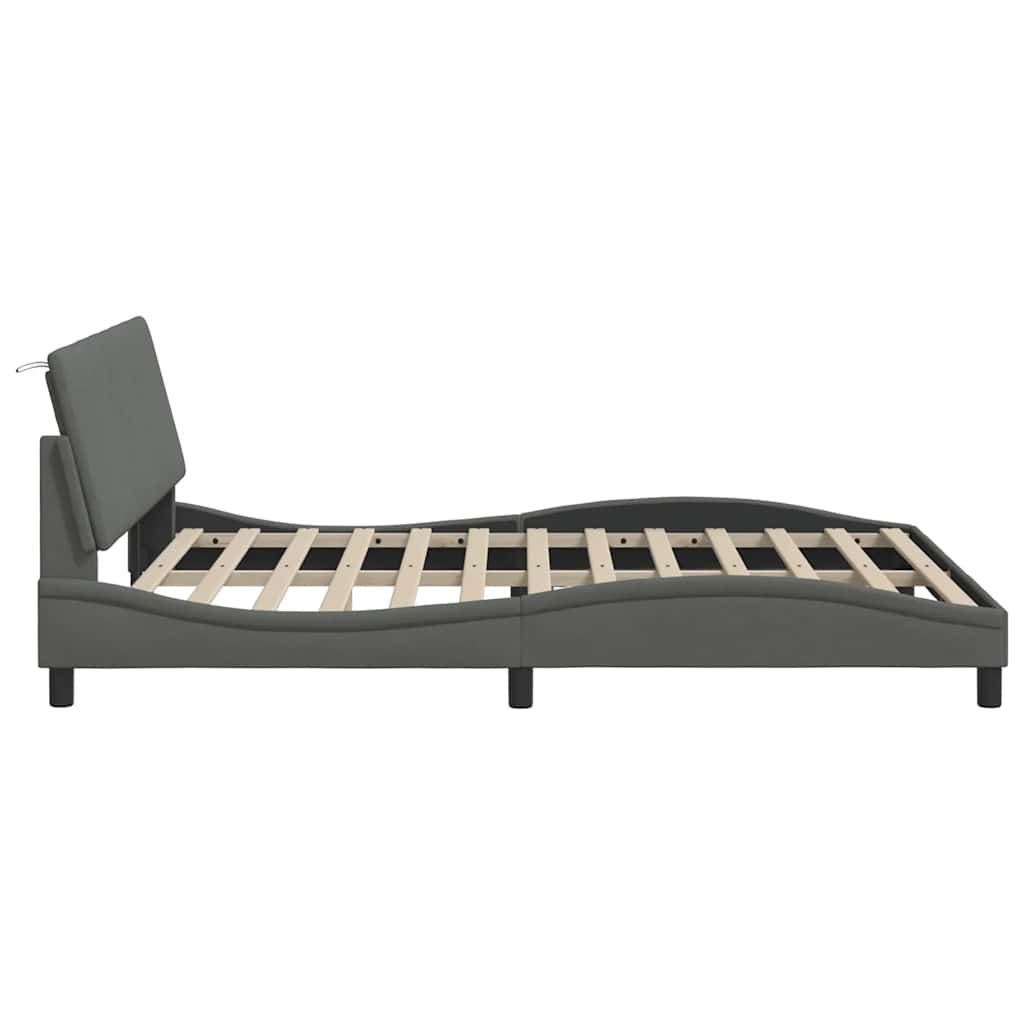 Cadre de lit sans matelas gris foncé 160x200 cm tissu - XIOS