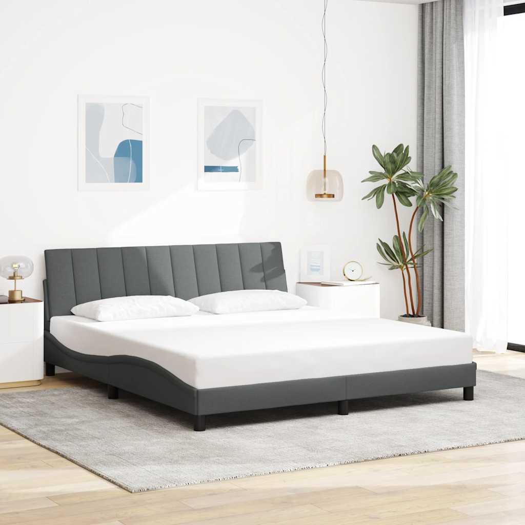Cadre de lit sans matelas Hanko gris foncé 180x200 cm tissu