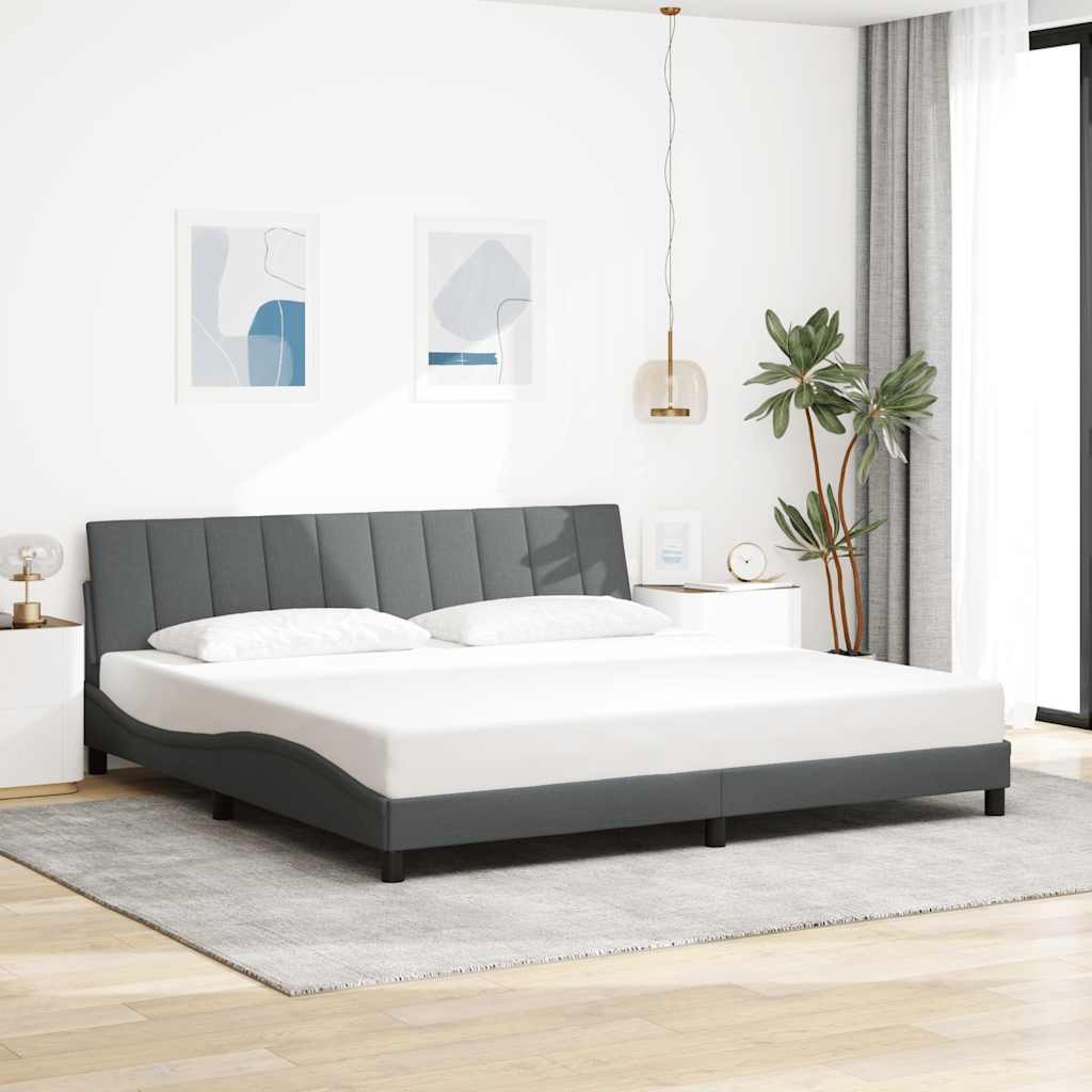 Cadre de lit sans matelas Hanko gris foncé 200x200 cm tissu - XIOS