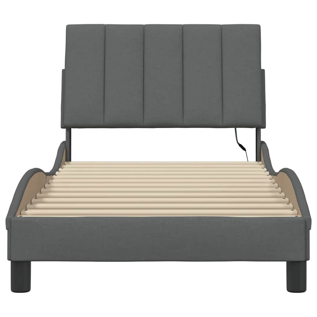 Cadre de lit sans matelas gris foncé 80x200 cm tissu - XIOS