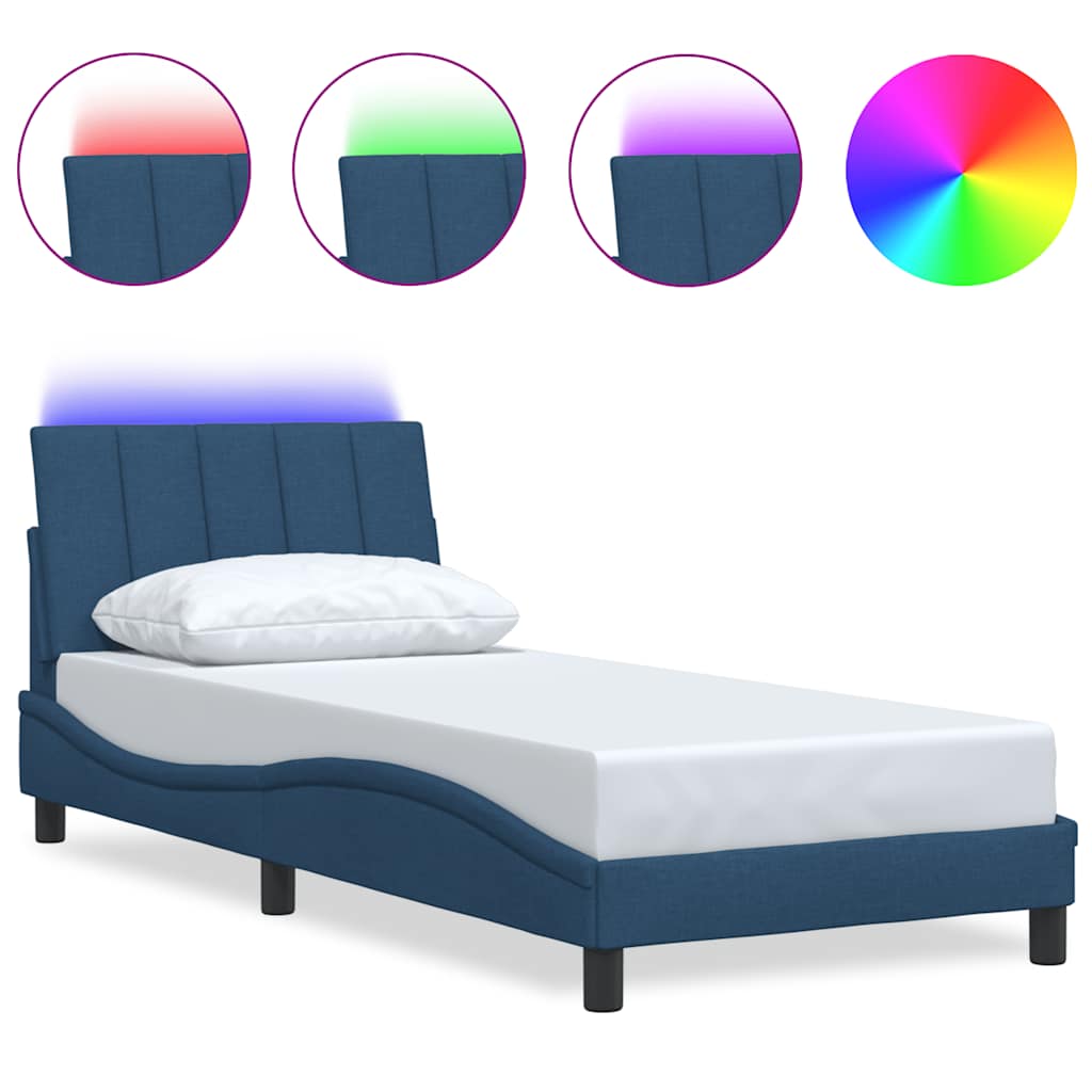 Cadre de lit sans matelas bleu 80x200 cm tissu - XIOS