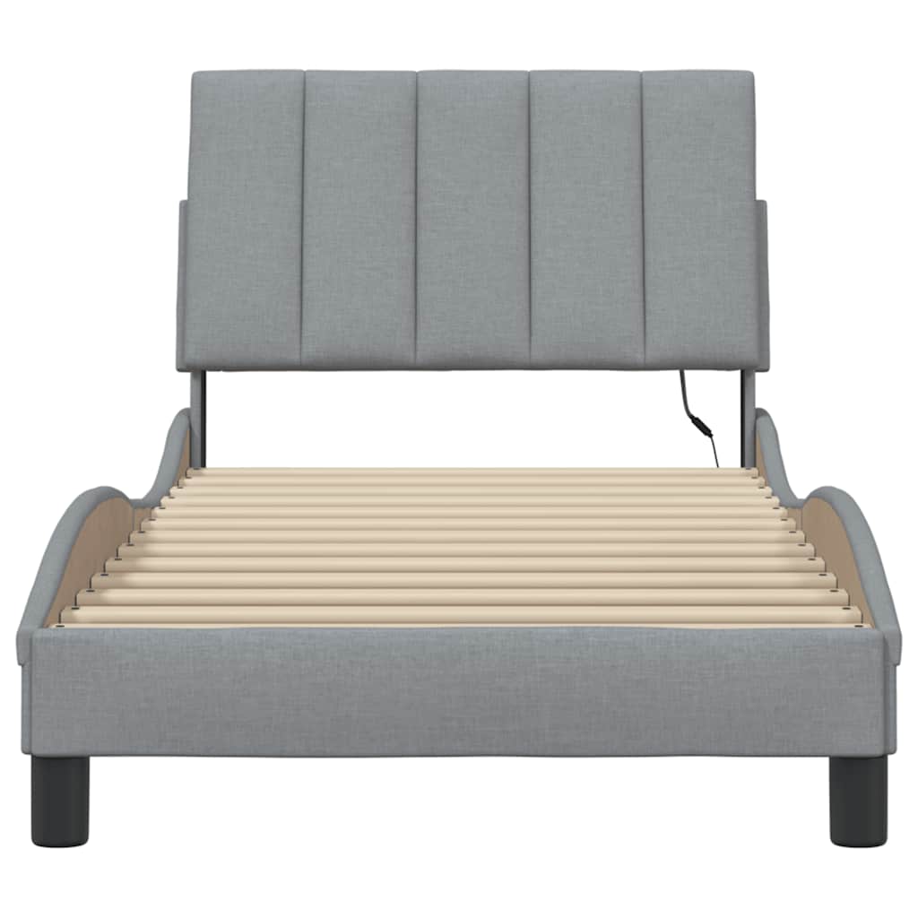 Cadre de lit sans matelas gris clair 90x190 cm tissu - XIOS