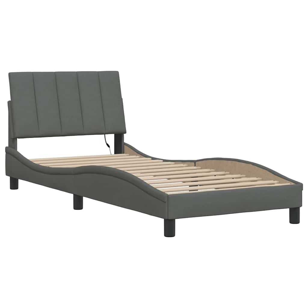 Cadre de lit sans matelas gris foncé 90x190 cm tissu - XIOS