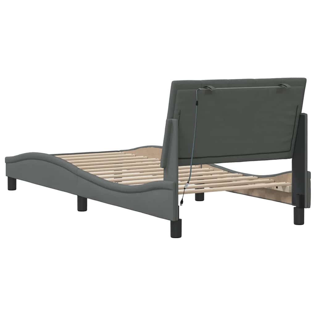 Cadre de lit sans matelas gris foncé 90x190 cm tissu - XIOS