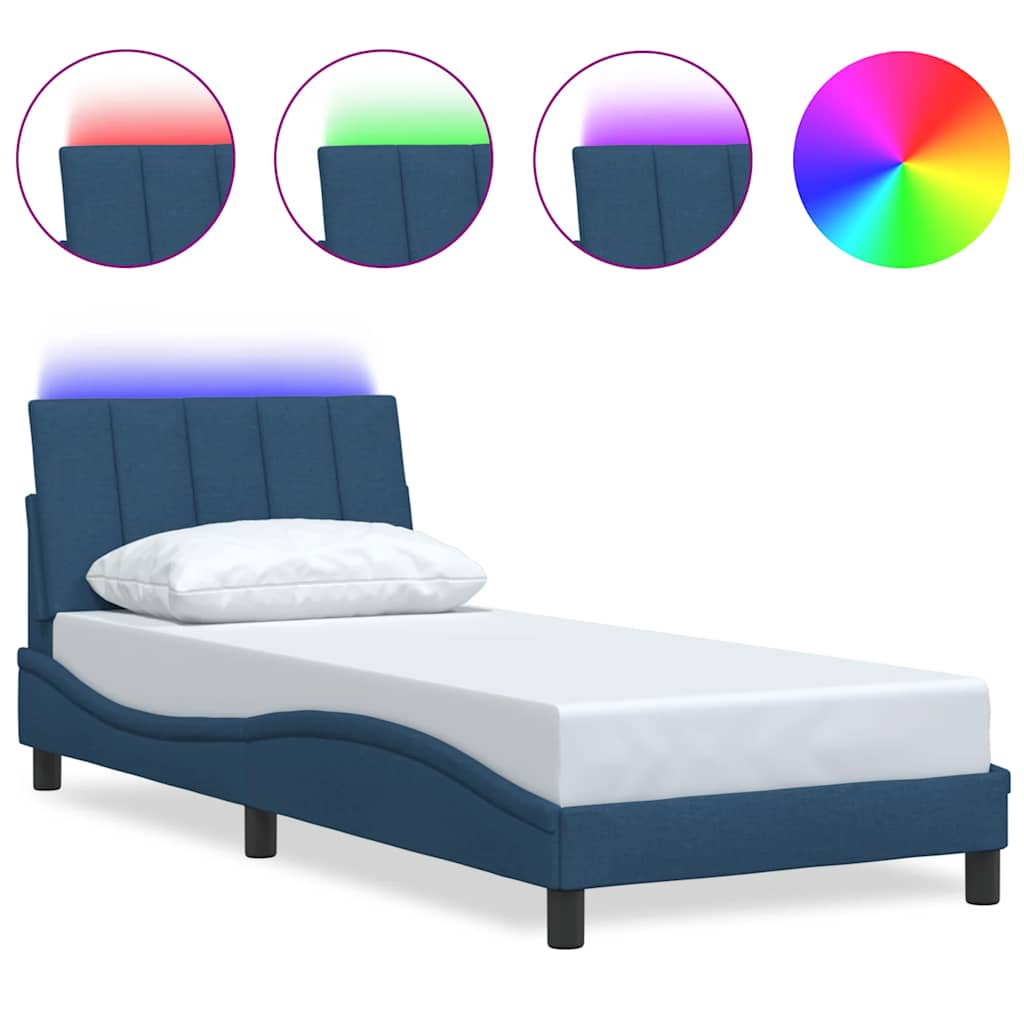 Cadre de lit sans matelas Hanko bleu 90x190 cm tissu - XIOS