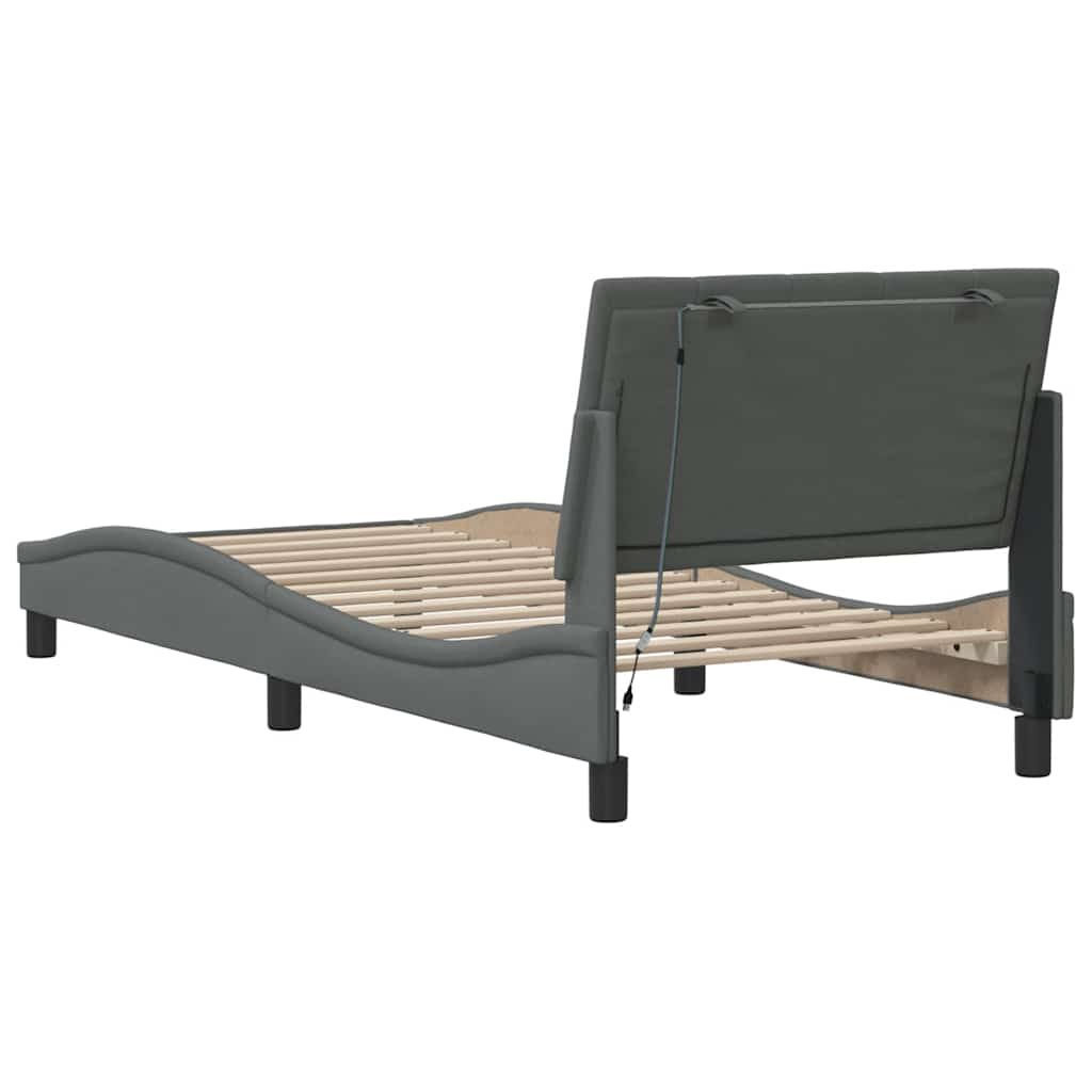 Cadre de lit sans matelas gris foncé 90x200 cm tissu - XIOS