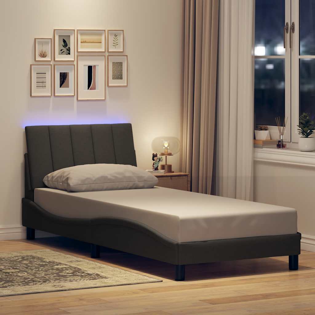 Cadre de lit sans matelas gris foncé 90x200 cm tissu - XIOS