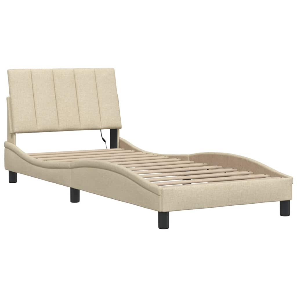 Cadre de lit sans matelas Hanko crème 90x200 cm tissu