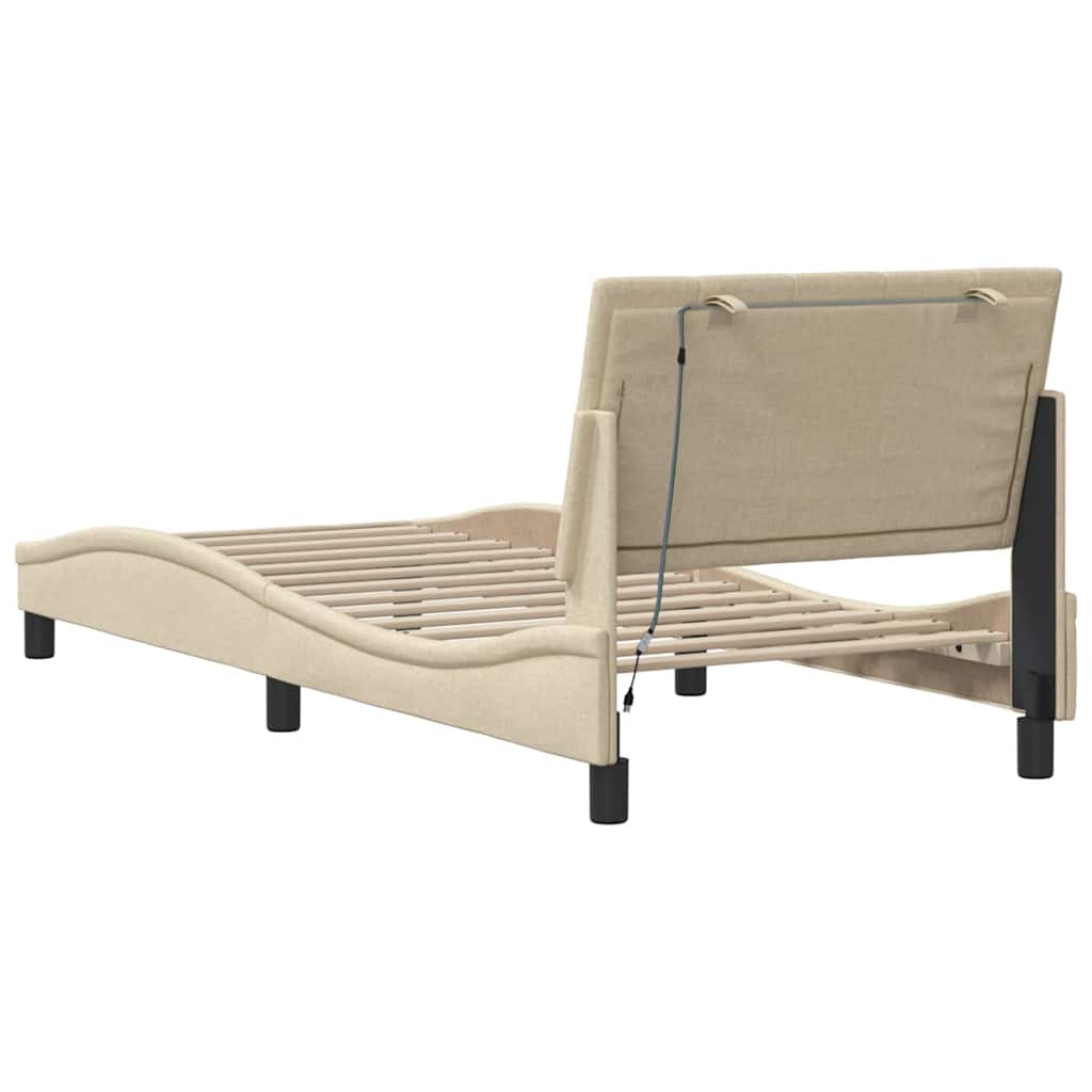 Cadre de lit sans matelas Hanko crème 90x200 cm tissu