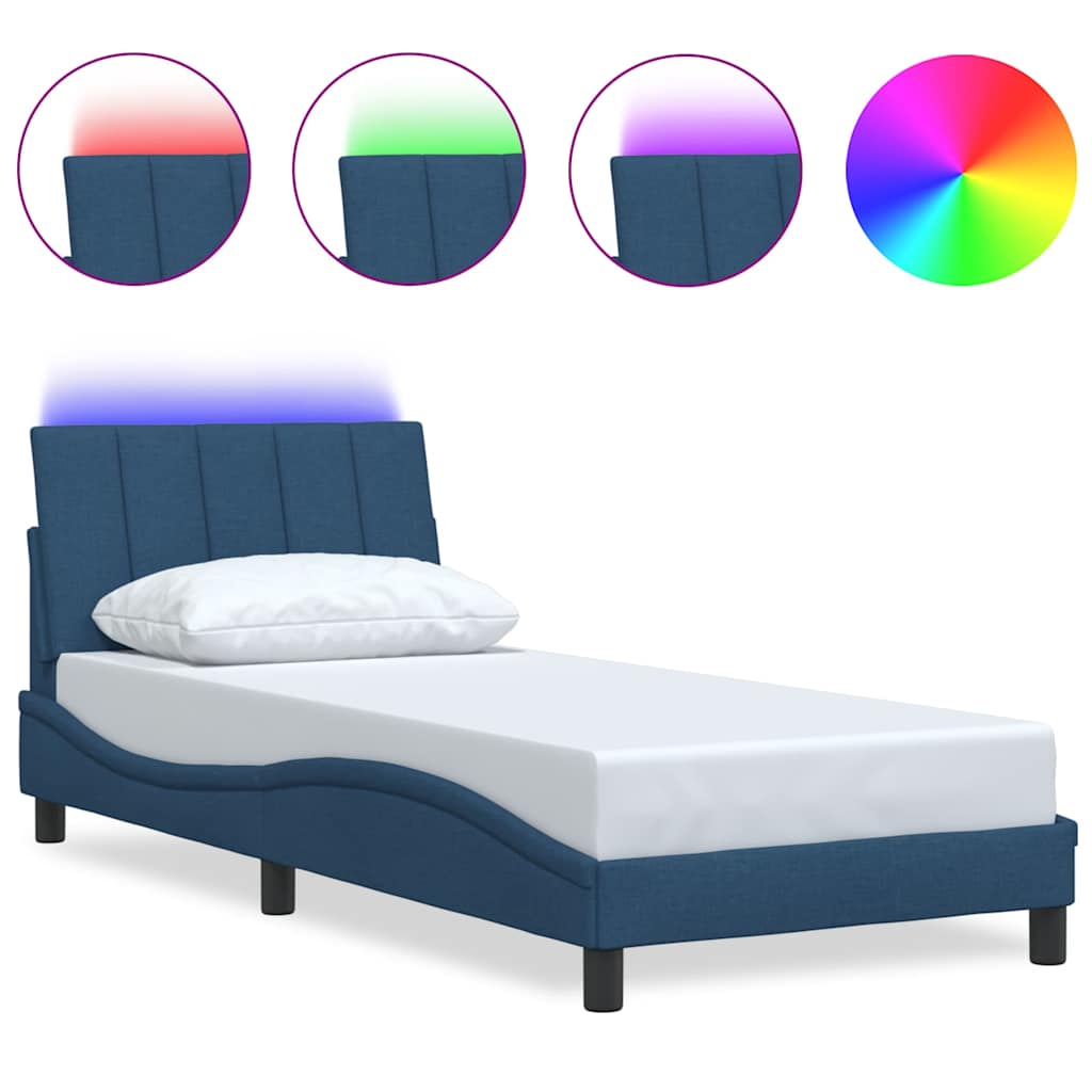 Cadre de lit sans matelas Hanko bleu 90x200 cm tissu