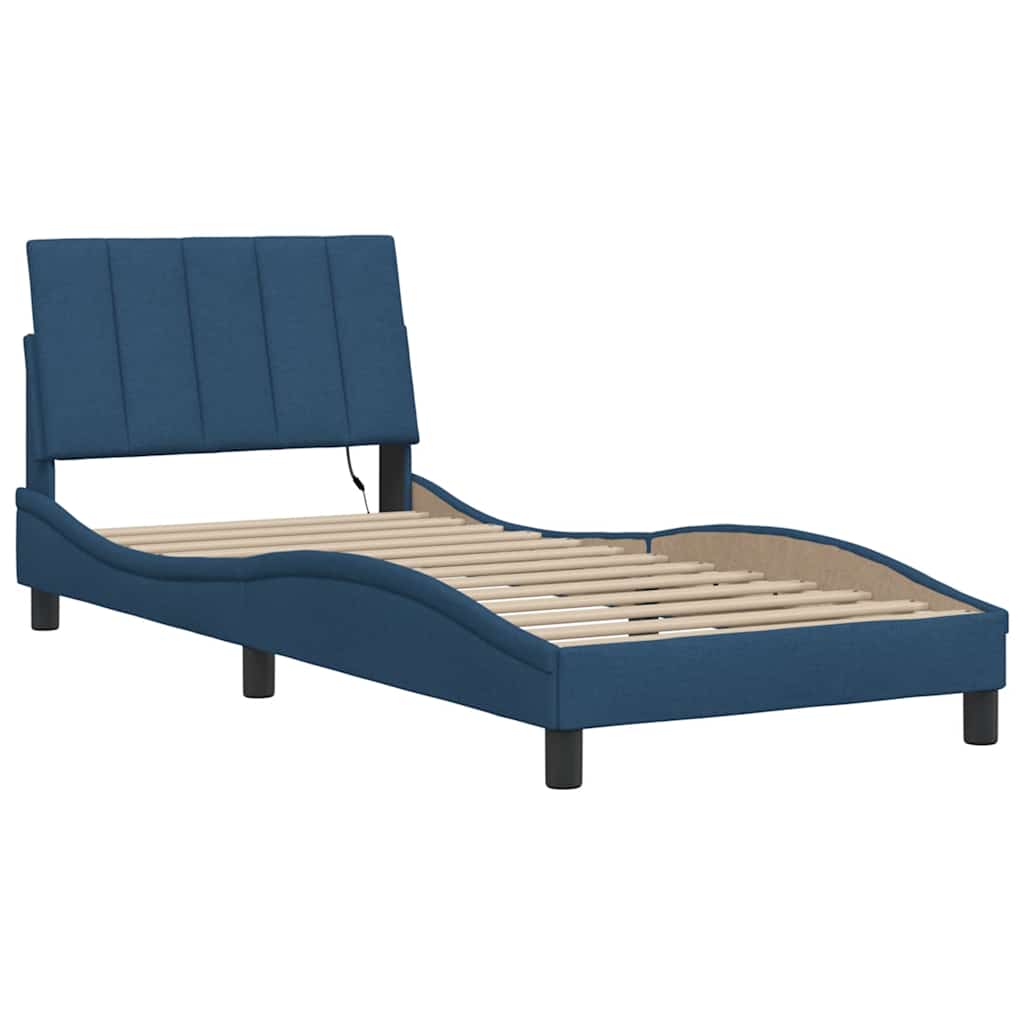 Cadre de lit sans matelas Hanko bleu 90x200 cm tissu - XIOS
