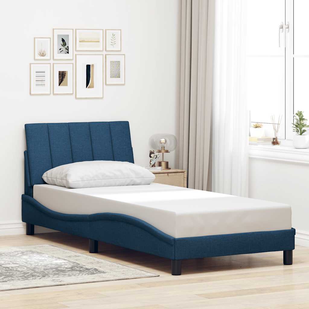 Cadre de lit sans matelas Hanko bleu 90x200 cm tissu