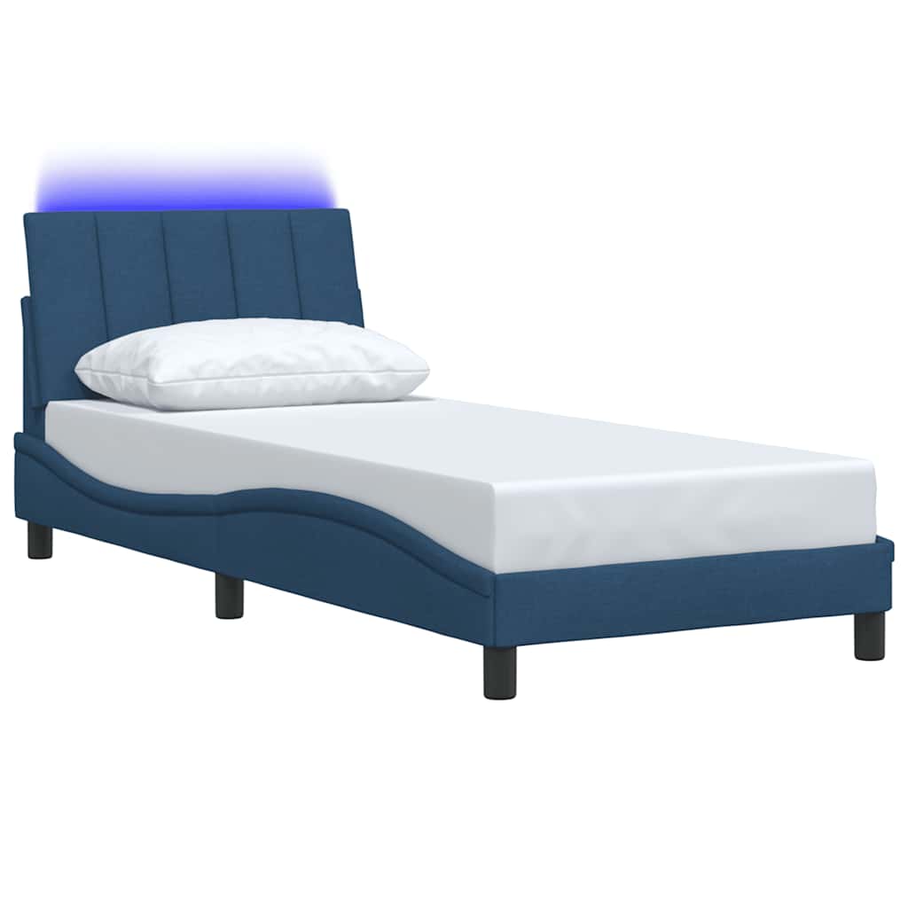 Cadre de lit sans matelas Hanko bleu 90x200 cm tissu - XIOS