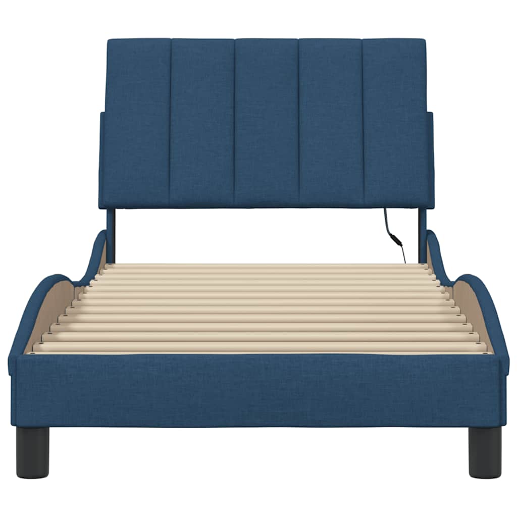 Cadre de lit sans matelas Hanko bleu 90x200 cm tissu - XIOS