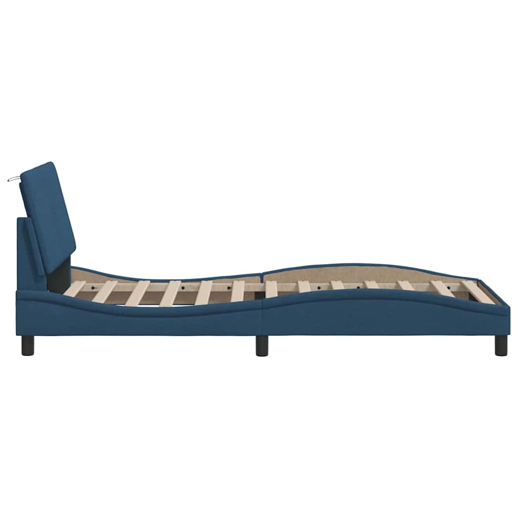 Cadre de lit sans matelas Hanko bleu 90x200 cm tissu - XIOS
