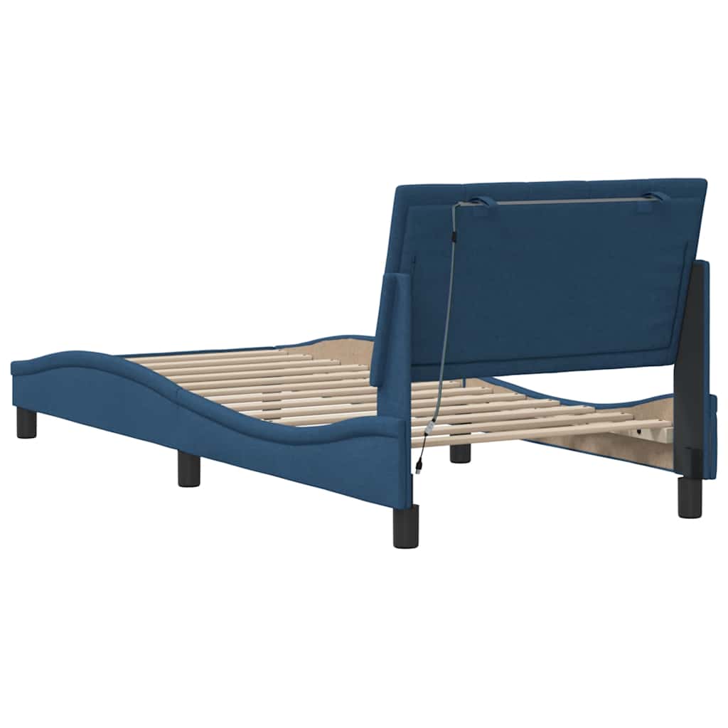 Cadre de lit sans matelas Hanko bleu 90x200 cm tissu - XIOS
