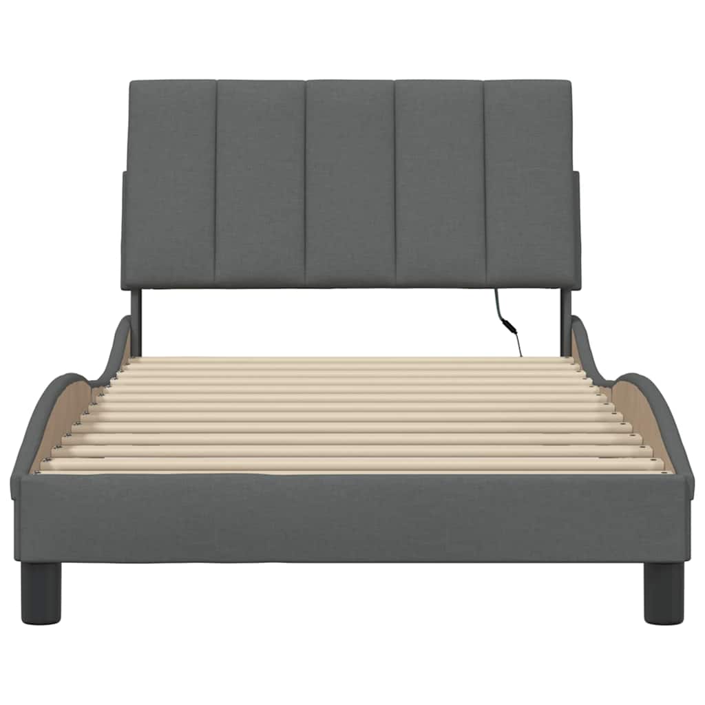 Cadre de lit sans matelas gris foncé 100x200 cm tissu - XIOS