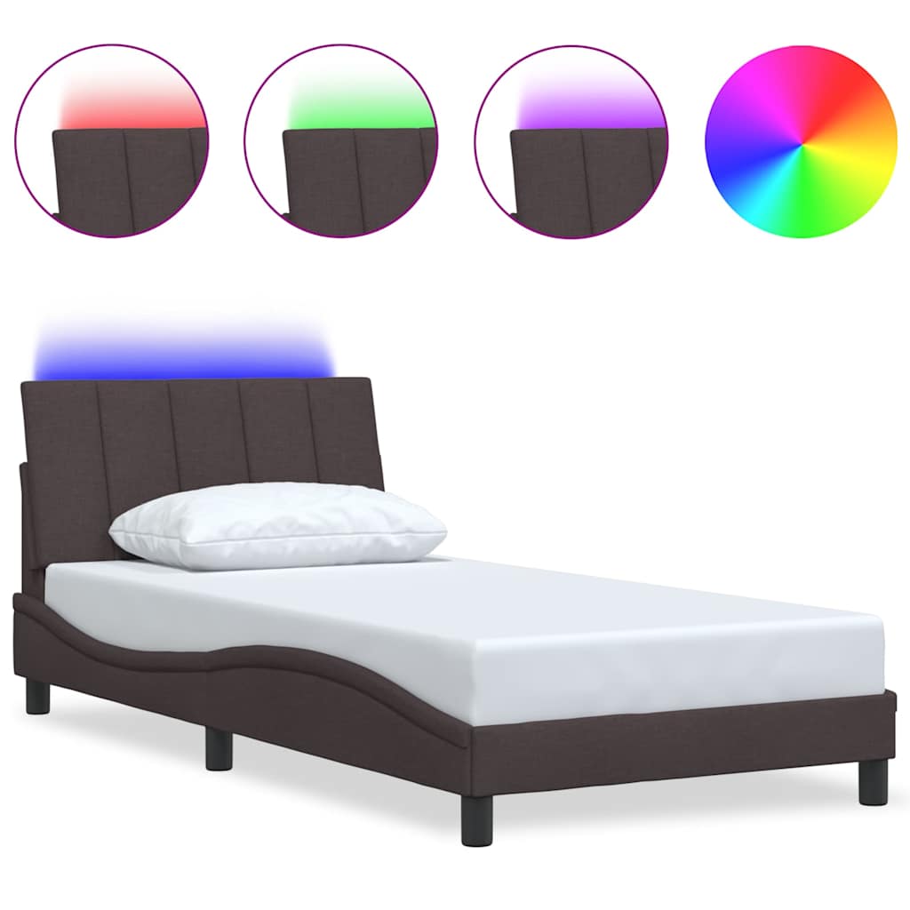 Cadre de lit sans matelas Hanko marron foncé 100x200 cm tissu