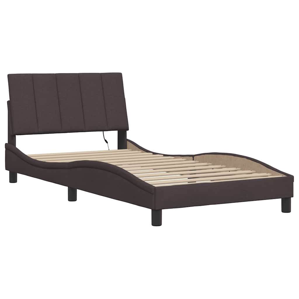 Cadre de lit sans matelas Hanko marron foncé 100x200 cm tissu