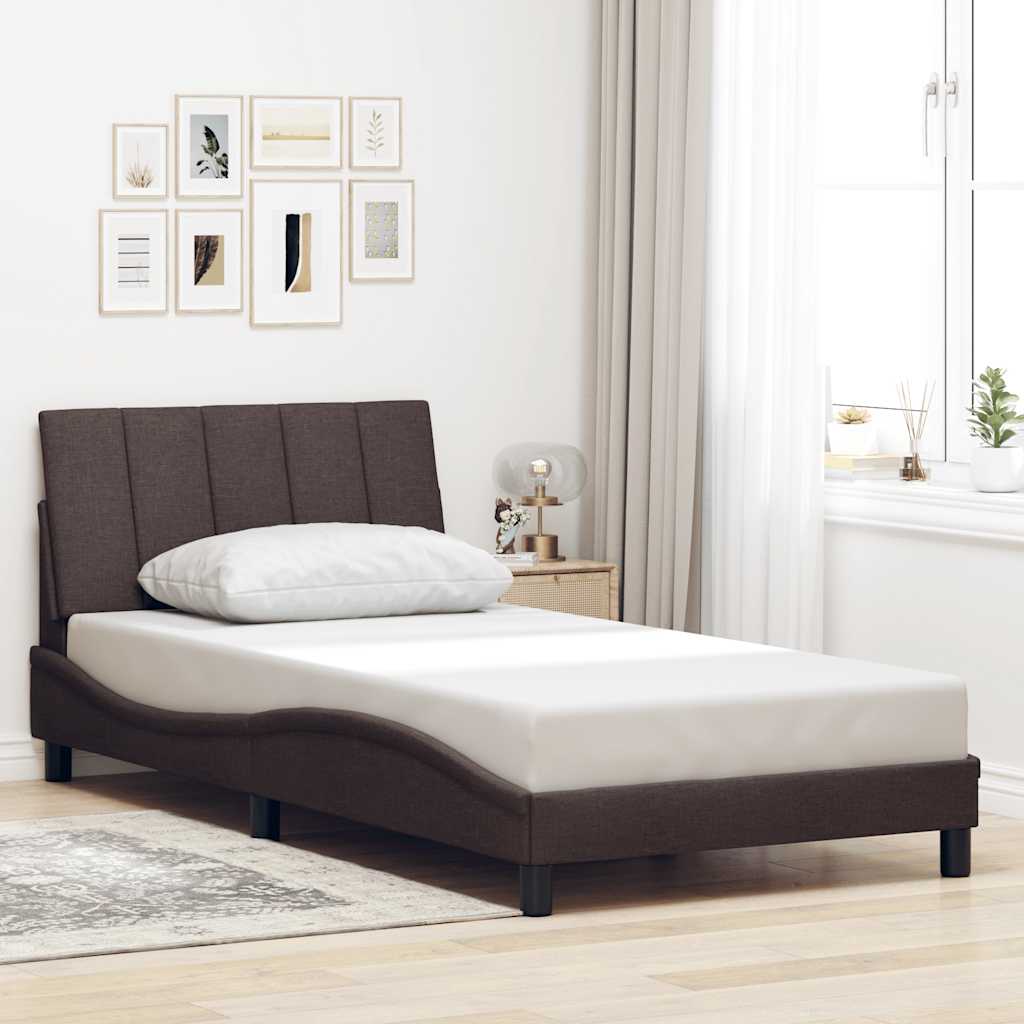 Cadre de lit sans matelas Hanko marron foncé 100x200 cm tissu