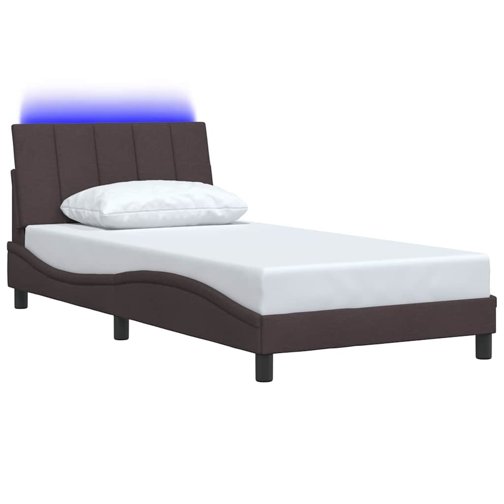 Cadre de lit sans matelas Hanko marron foncé 100x200 cm tissu