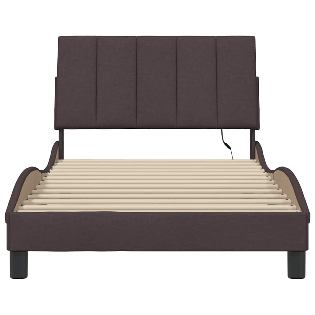 Cadre de lit sans matelas Hanko marron foncé 100x200 cm tissu