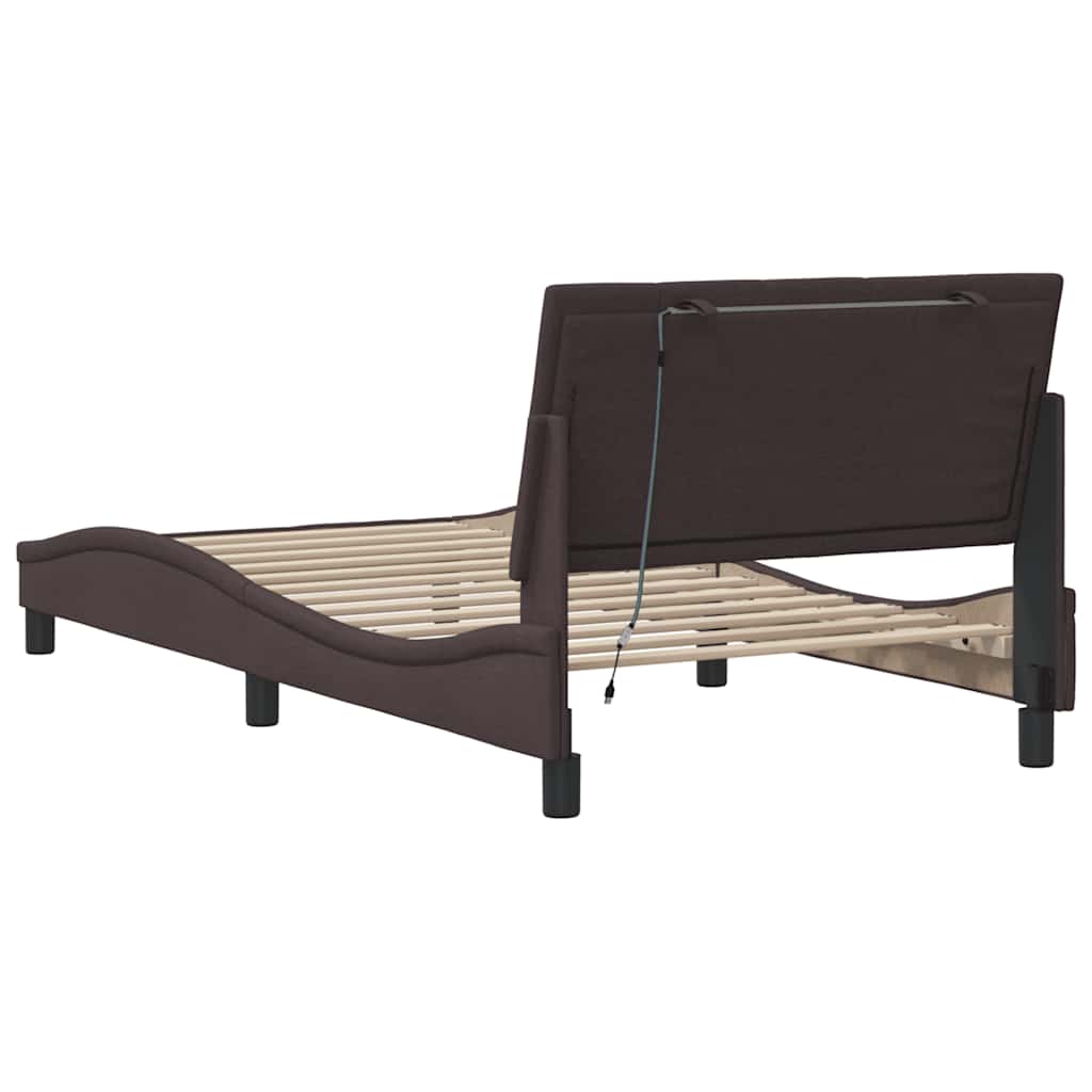 Cadre de lit sans matelas Hanko marron foncé 100x200 cm tissu
