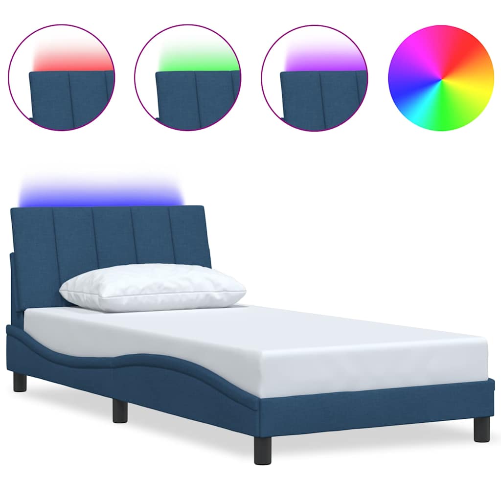 Cadre de lit sans matelas bleu 100x200 cm tissu - XIOS