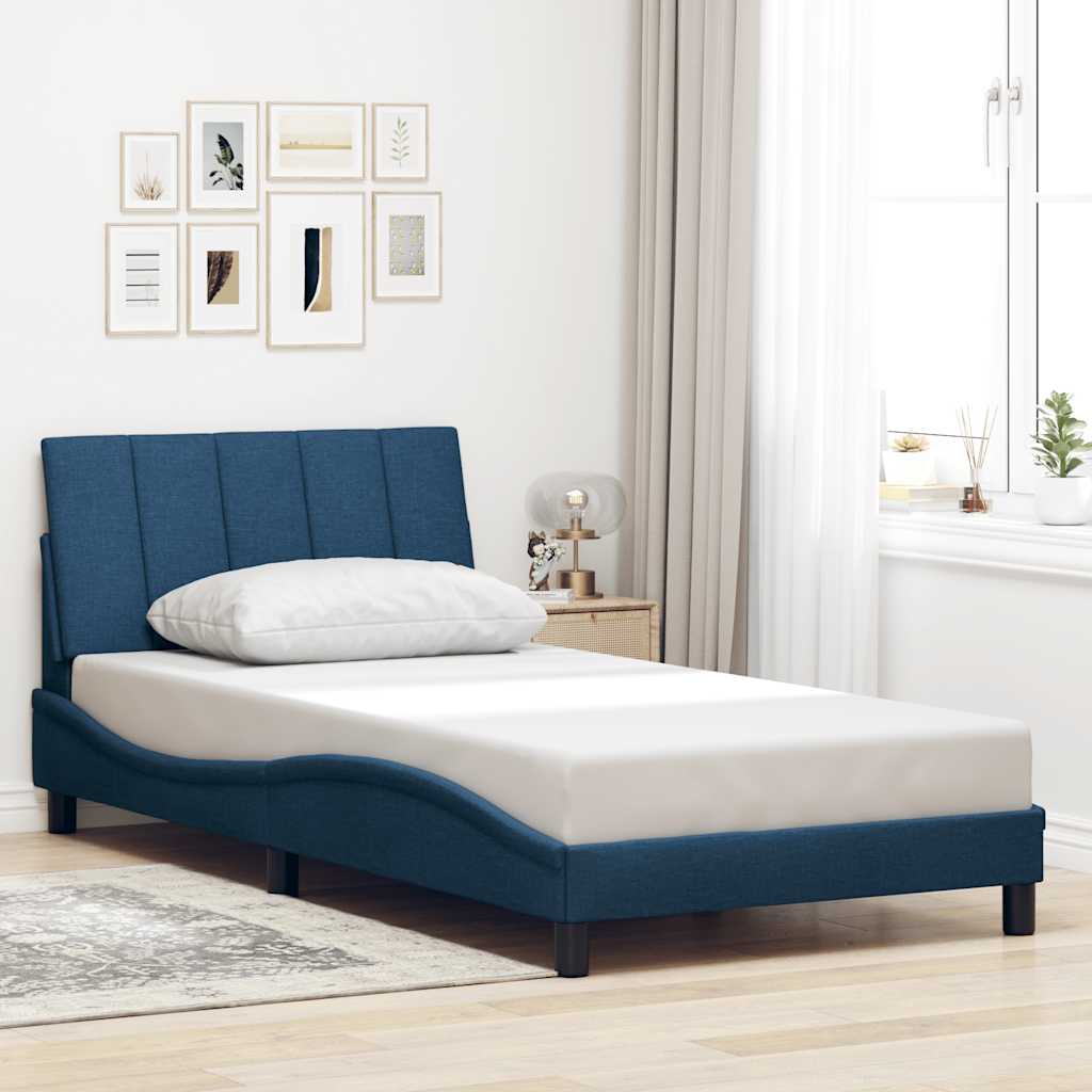 Cadre de lit sans matelas bleu 100x200 cm tissu - XIOS