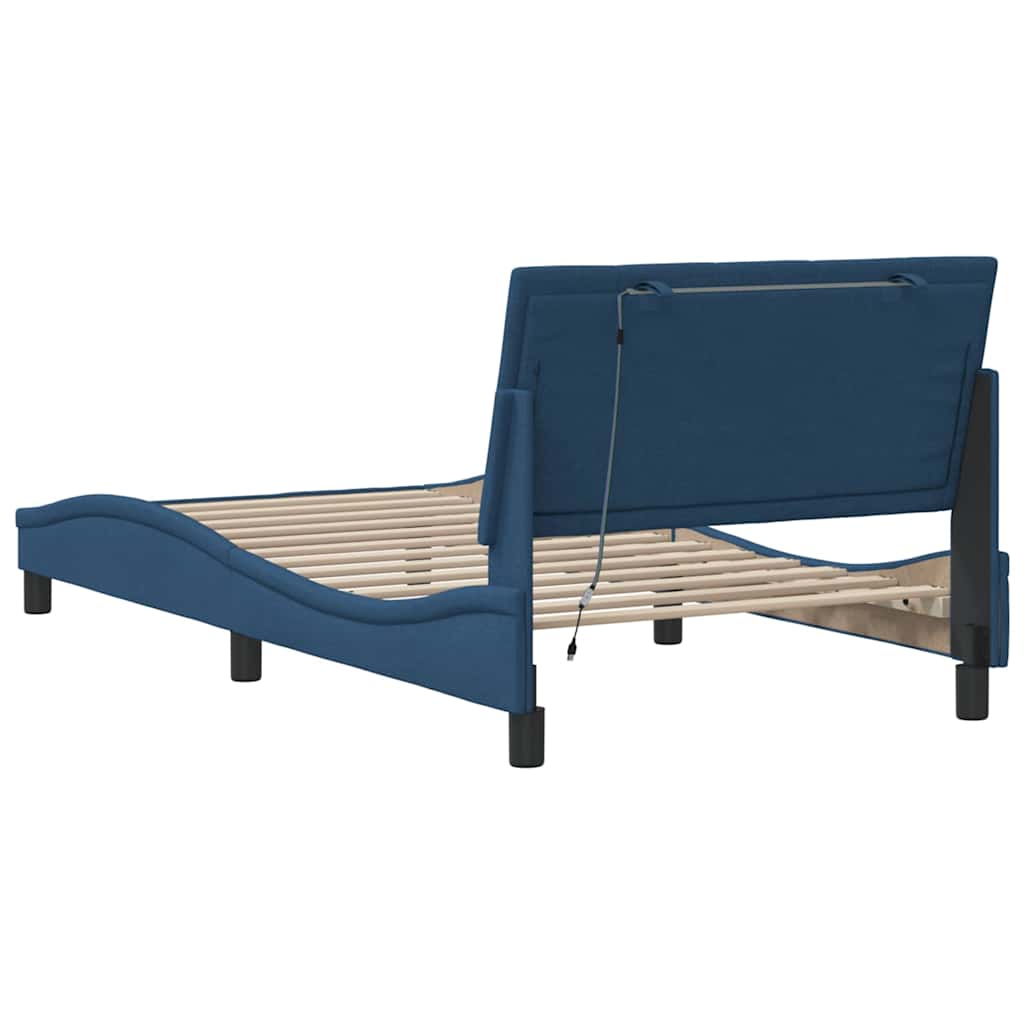 Cadre de lit sans matelas bleu 100x200 cm tissu - XIOS