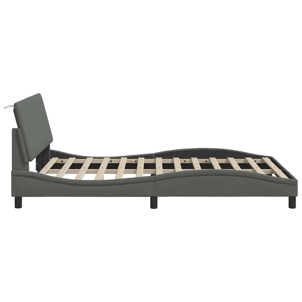 Cadre de lit sans matelas Hanko gris foncé 120x200 cm tissu - XIOS