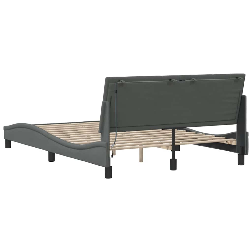 Cadre de lit sans matelas Hanko gris foncé 120x200 cm tissu - XIOS