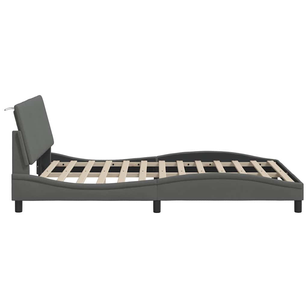 Cadre de lit sans matelas gris foncé 140x190 cm tissu - XIOS