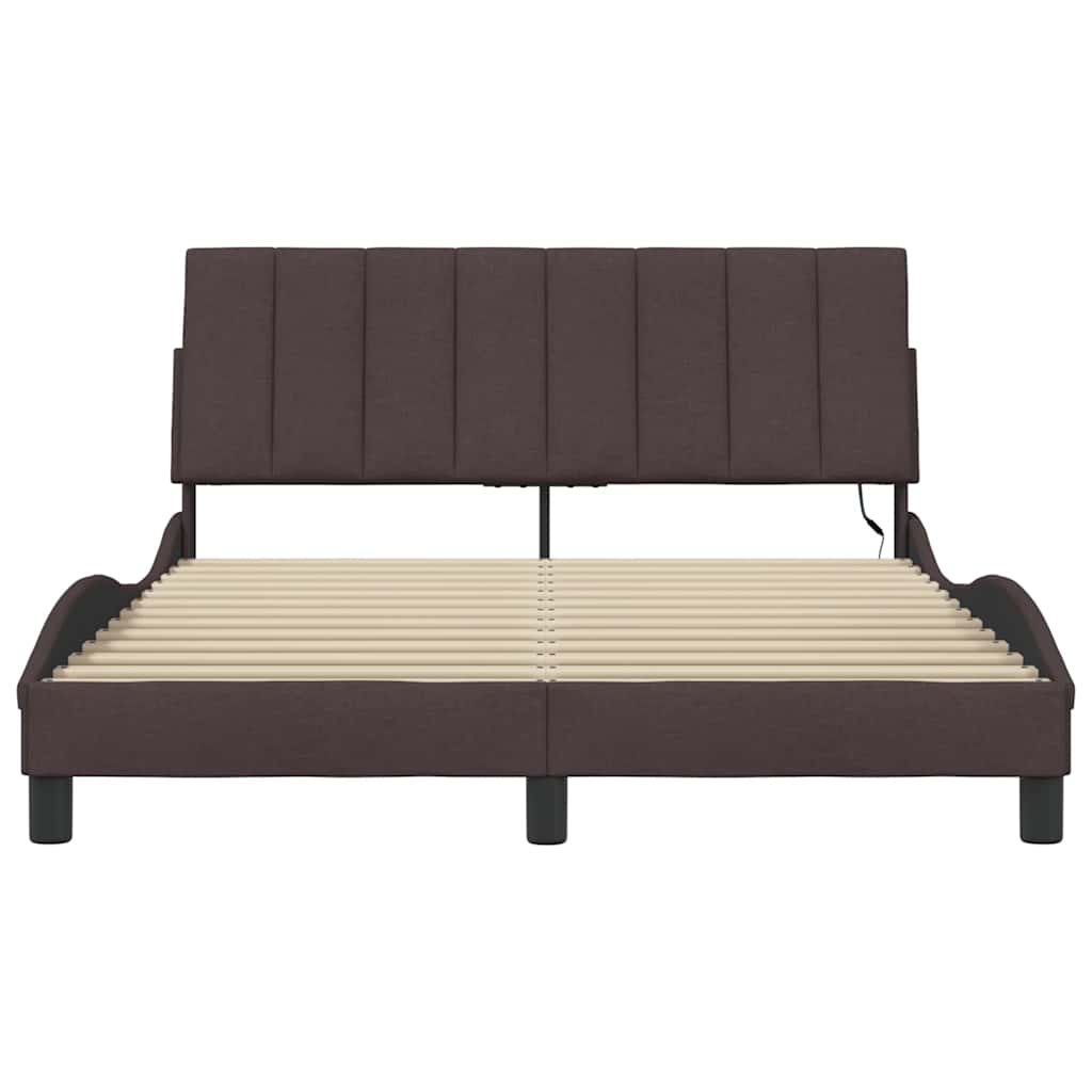 Cadre de lit sans matelas Hanko marron foncé 140x190 cm tissu