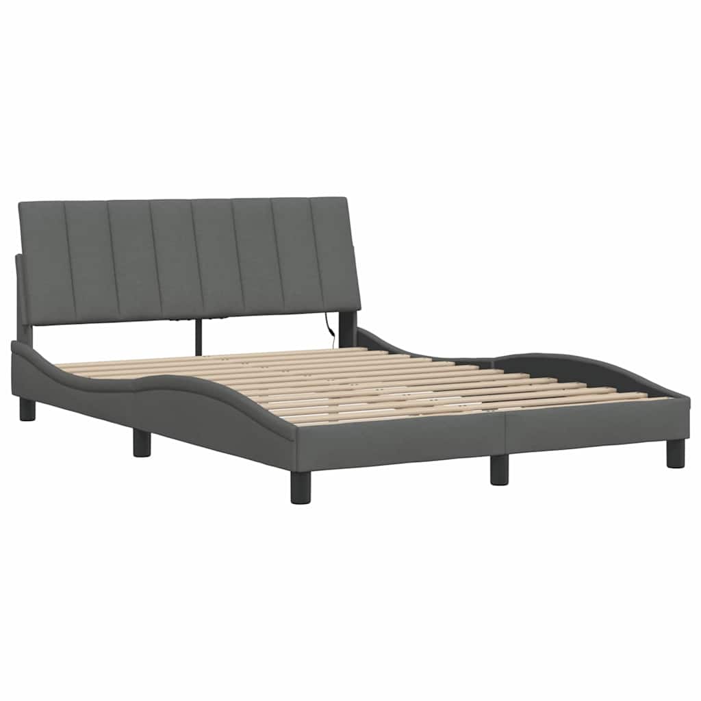 Cadre de lit sans matelas gris foncé 140x200 cm tissu - XIOS