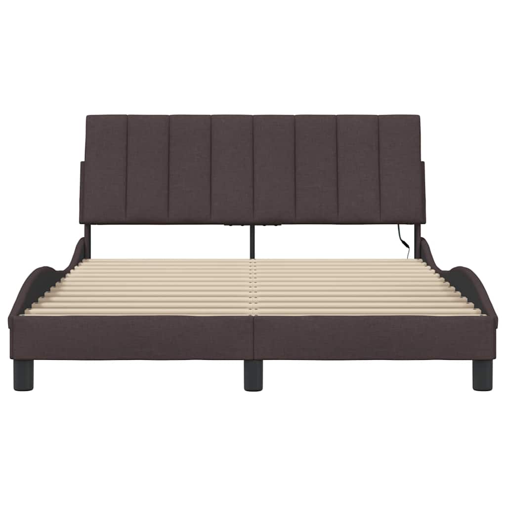 Cadre de lit sans matelas Hanko marron foncé 140x200 cm tissu