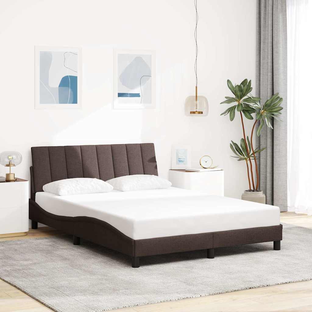 Cadre de lit sans matelas Hanko marron foncé 140x200 cm tissu