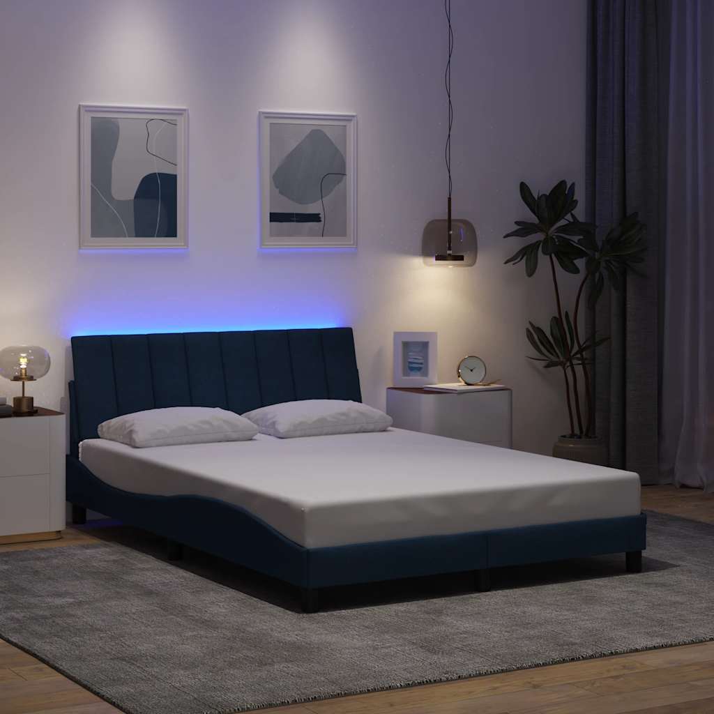 Cadre de lit sans matelas Hanko bleu 140x200 cm tissu - XIOS