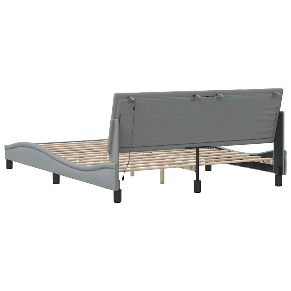 Cadre de lit sans matelas gris clair 160x200 cm tissu - XIOS