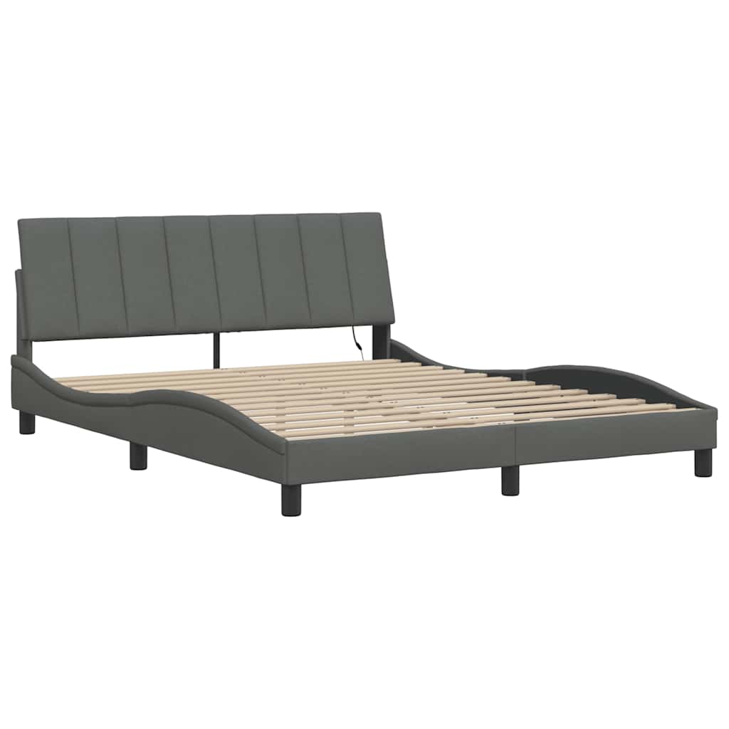 Cadre de lit sans matelas gris foncé 160x200 cm tissu - XIOS