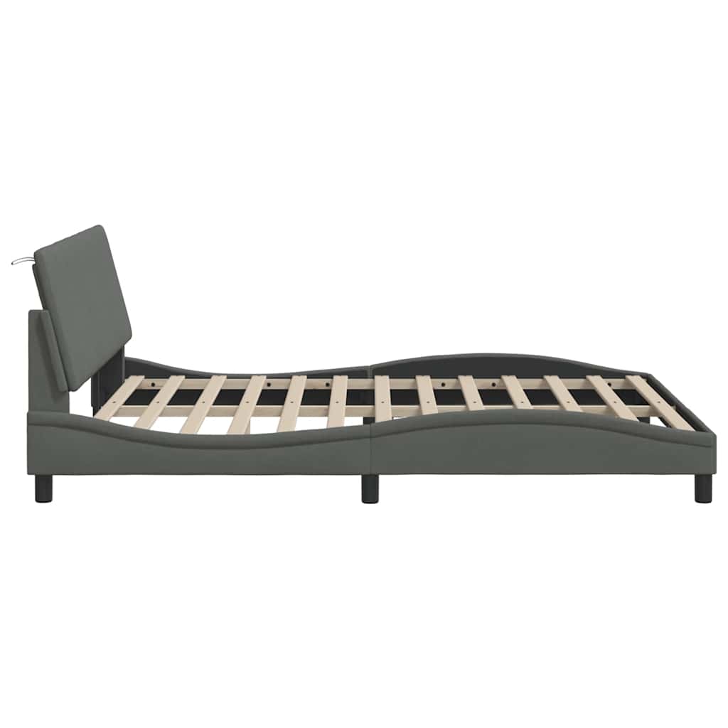 Cadre de lit sans matelas gris foncé 160x200 cm tissu - XIOS