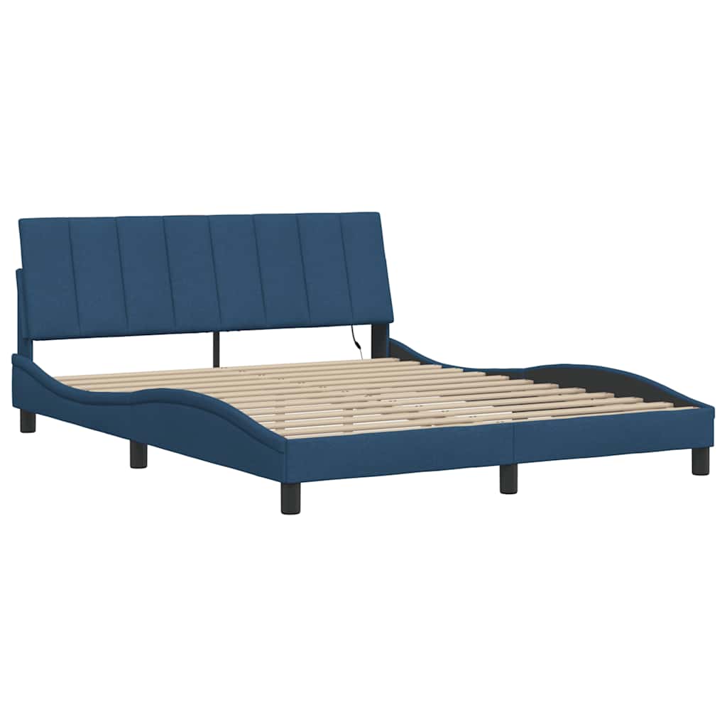 Cadre de lit sans matelas bleu 160x200 cm tissu - XIOS