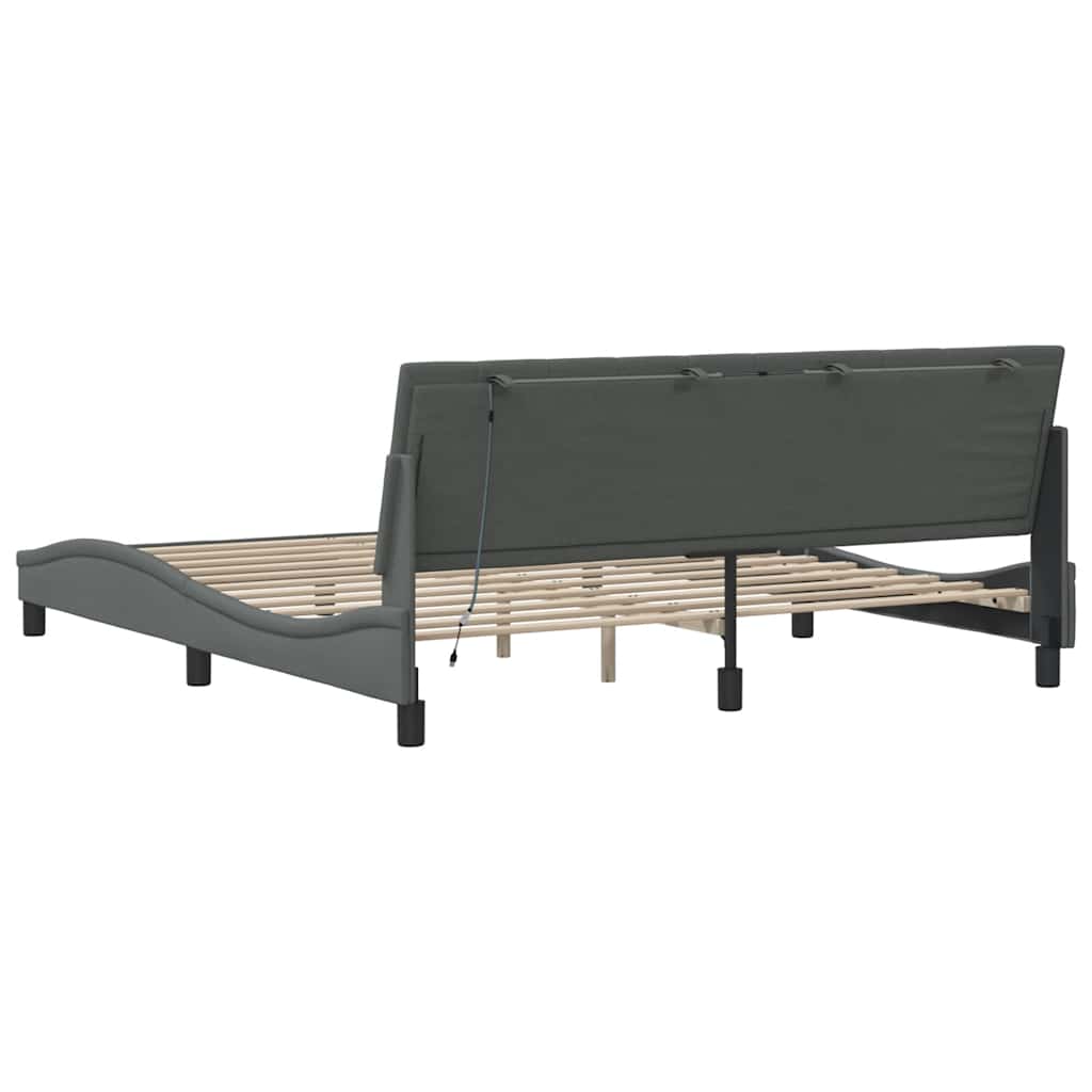 Cadre de lit sans matelas gris foncé 180x200 cm tissu - XIOS