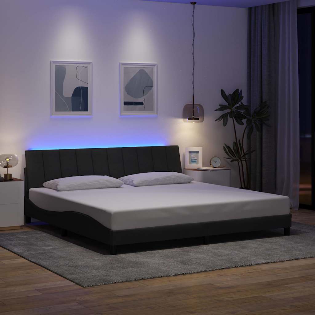 Cadre de lit sans matelas Hanko gris foncé 200x200 cm tissu - XIOS