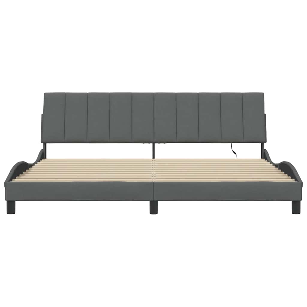 Cadre de lit sans matelas Hanko gris foncé 200x200 cm tissu - XIOS