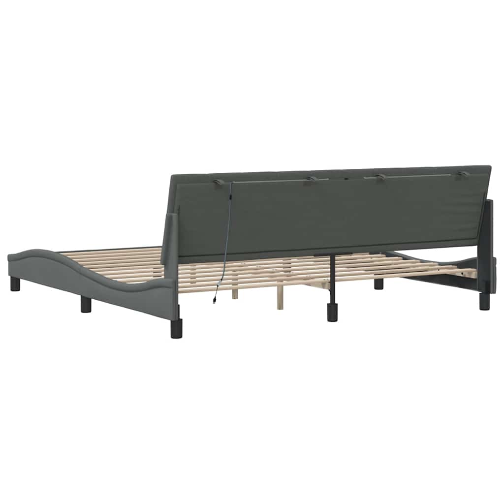 Cadre de lit sans matelas Hanko gris foncé 200x200 cm tissu - XIOS