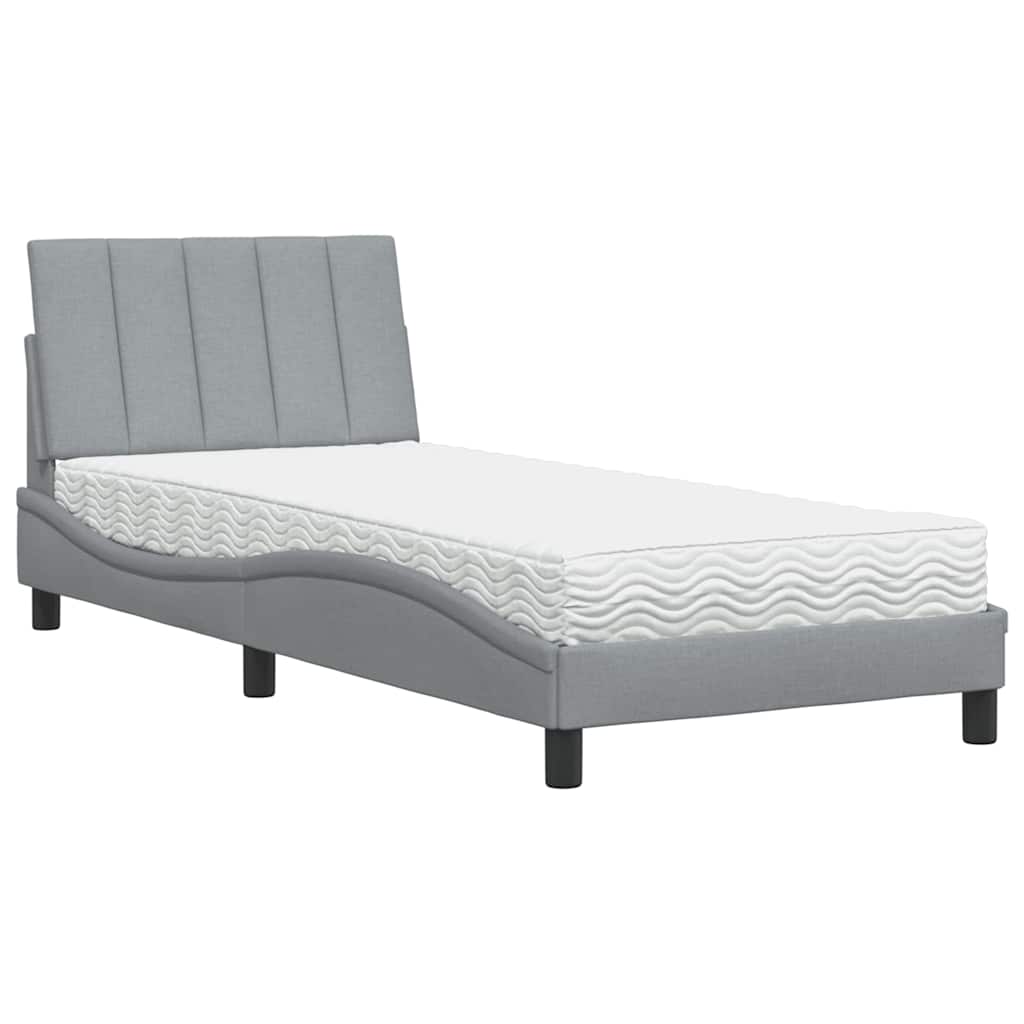 Lit avec matelas Hanko gris clair 80x200 cm tissu - XIOS