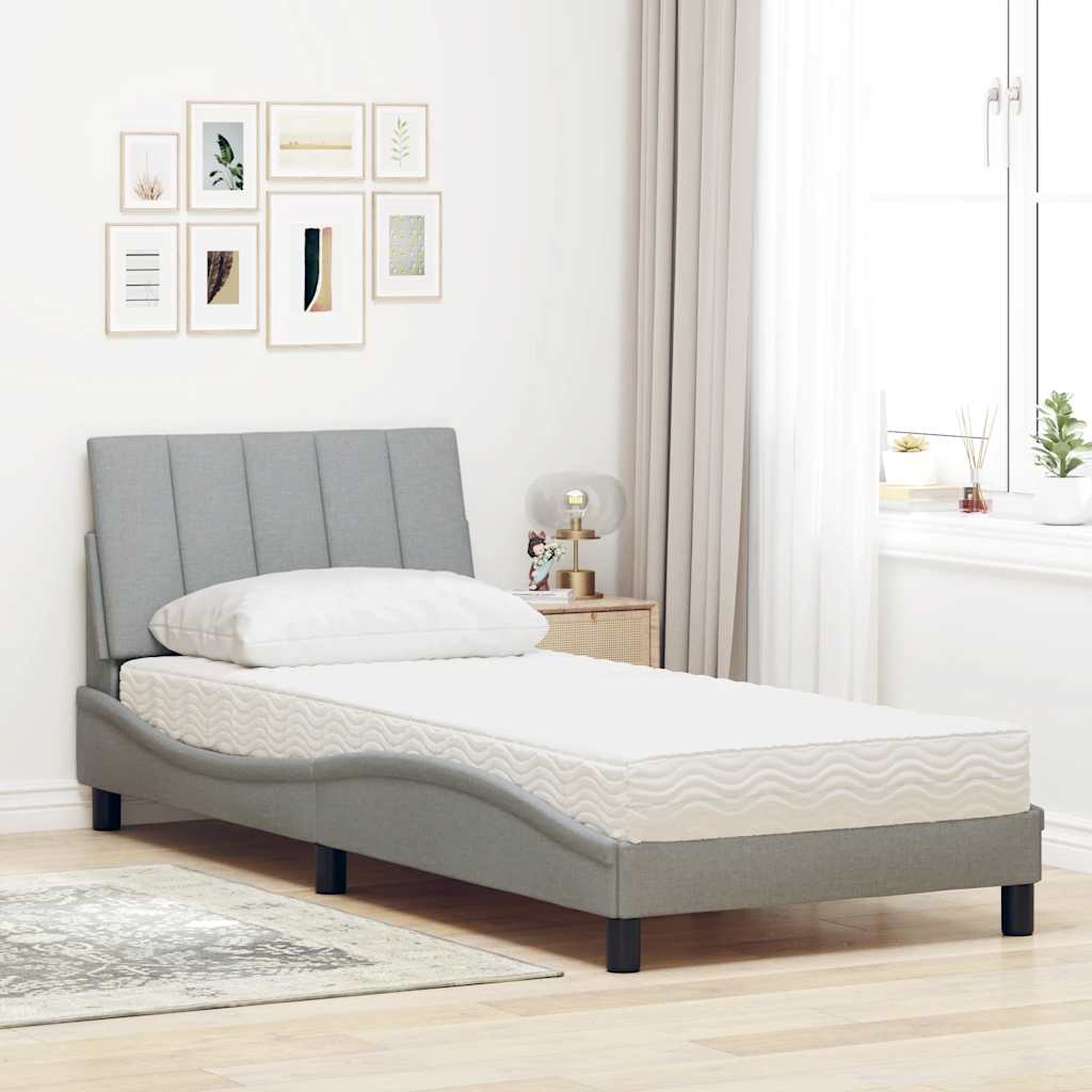 Lit avec matelas Hanko gris clair 80x200 cm tissu - XIOS