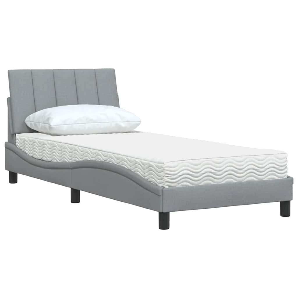 Lit avec matelas Hanko gris clair 80x200 cm tissu - XIOS