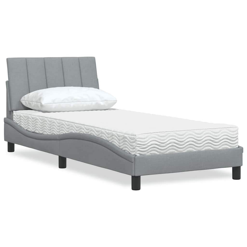 Lit avec matelas Hanko gris clair 80x200 cm tissu - XIOS